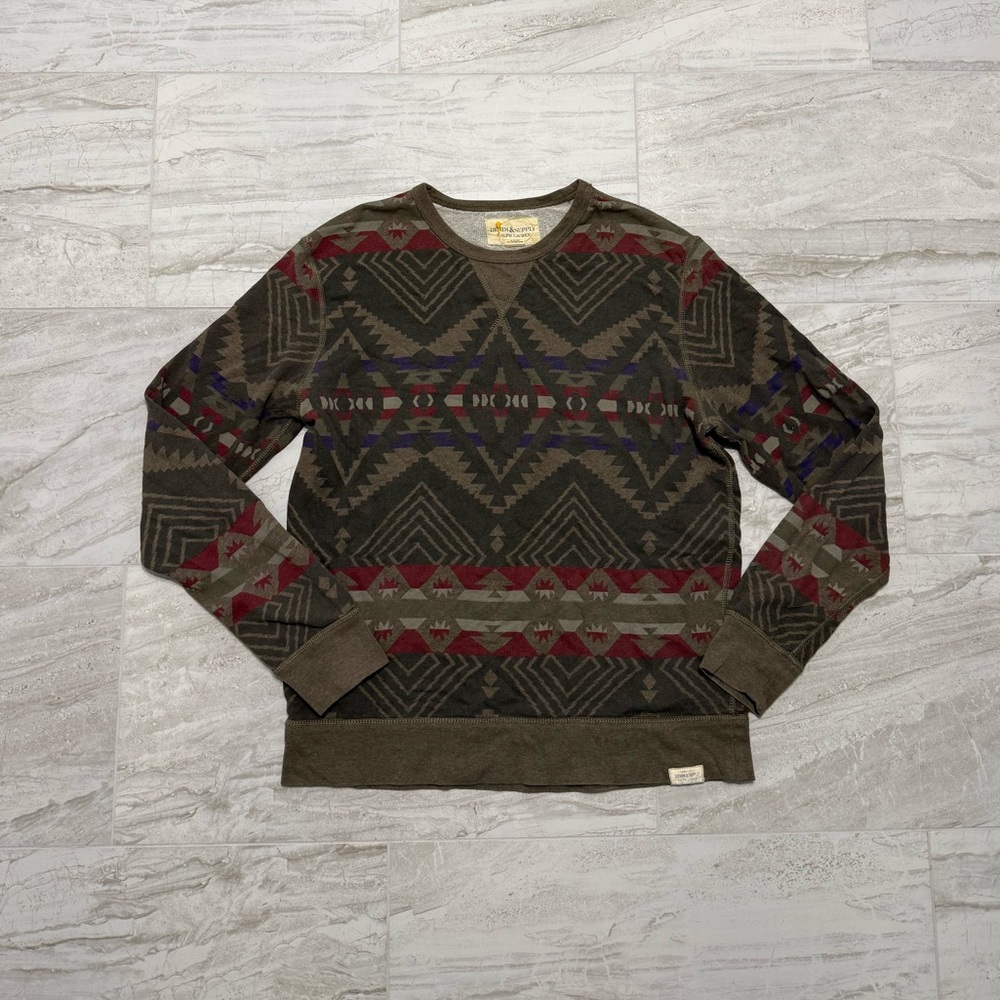 Ralph Lauren Denim Supply Men's Olive Green Patterned Crewneck Sweater